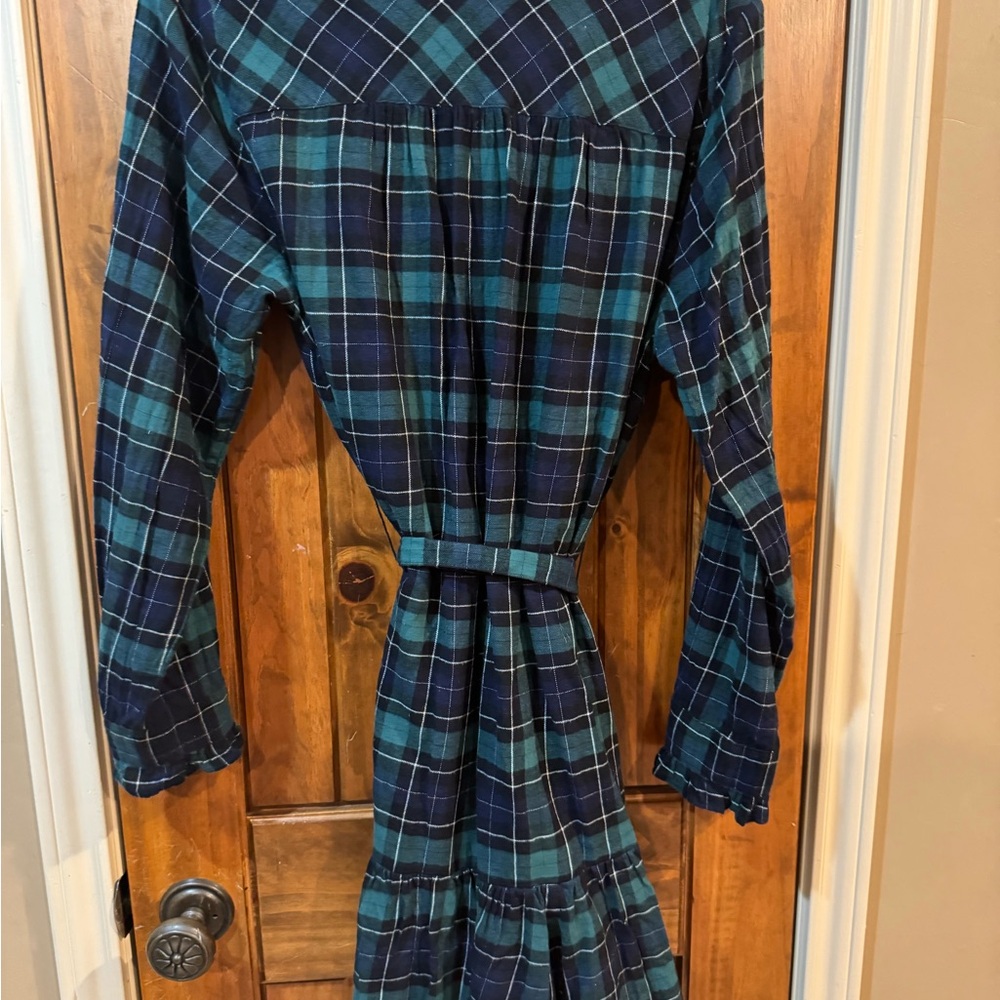 GAP Green, Navy and Black Plaid Long Sleeve Shirt Dress - Picture 3 of 3